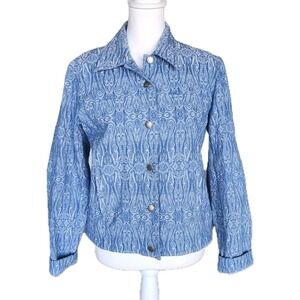 Ruby Rd. Jacket Juniors 5 Blue Cotton Abstract Paisley Pockets Stretch Casual